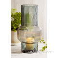 Ribbed Smokey Grey Glass Vase Candle Holder